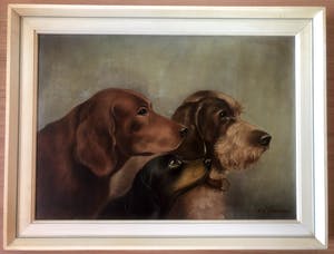 Niet of onleesbaar gesigneerd - Prachtig olieverfschilderij met 3 honden. kopen? Bied vanaf 1!