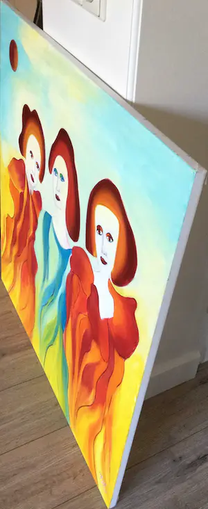 Maartje Wijngaarden - "drie vrouwen" | surrealistisch schilderij (Groot) kopen? Bied vanaf 115!