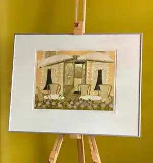Laetitia de Haas - Aquatint, Hotelterras (ingelijst) verkocht voor € 60!