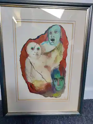 Leonor Fini - Kleurlitho met 3 gezichten vendu pour 45€ !