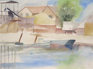 Niet of onleesbaar gesigneerd - Aquarel, Saône bij Chalon - Ingelijst kopen? Bied vanaf 1!