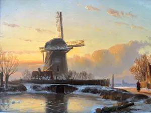 AcheterAnton Karssen - Winters landschap met vrouw op een pad bij een molen? Enchérissez de 390!