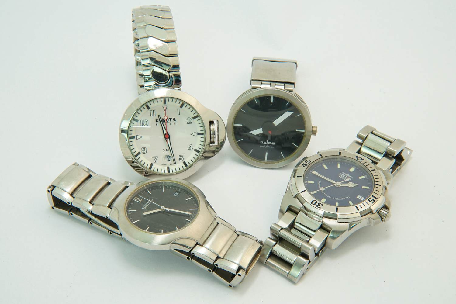 54 - Diveren Stalen Herenpolshorloges met band Seiko/Dakota/Karlsson/Sector kopen? Bied vanaf 15!