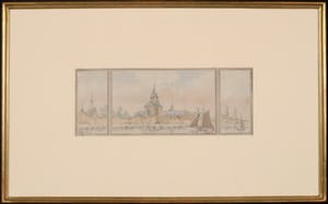Charles Leickert - Aquarel en potlood, Vue en Tryptique d'une ville Hollandaise - Ingelijst kopen? Bied vanaf 200!