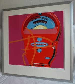 Niet of onleesbaar gesigneerd - GROTE ingelijste zeefdruk , Parkeermeter – gesigneerd – nr. 27 van 50 ex. kopen? Bied vanaf 1!