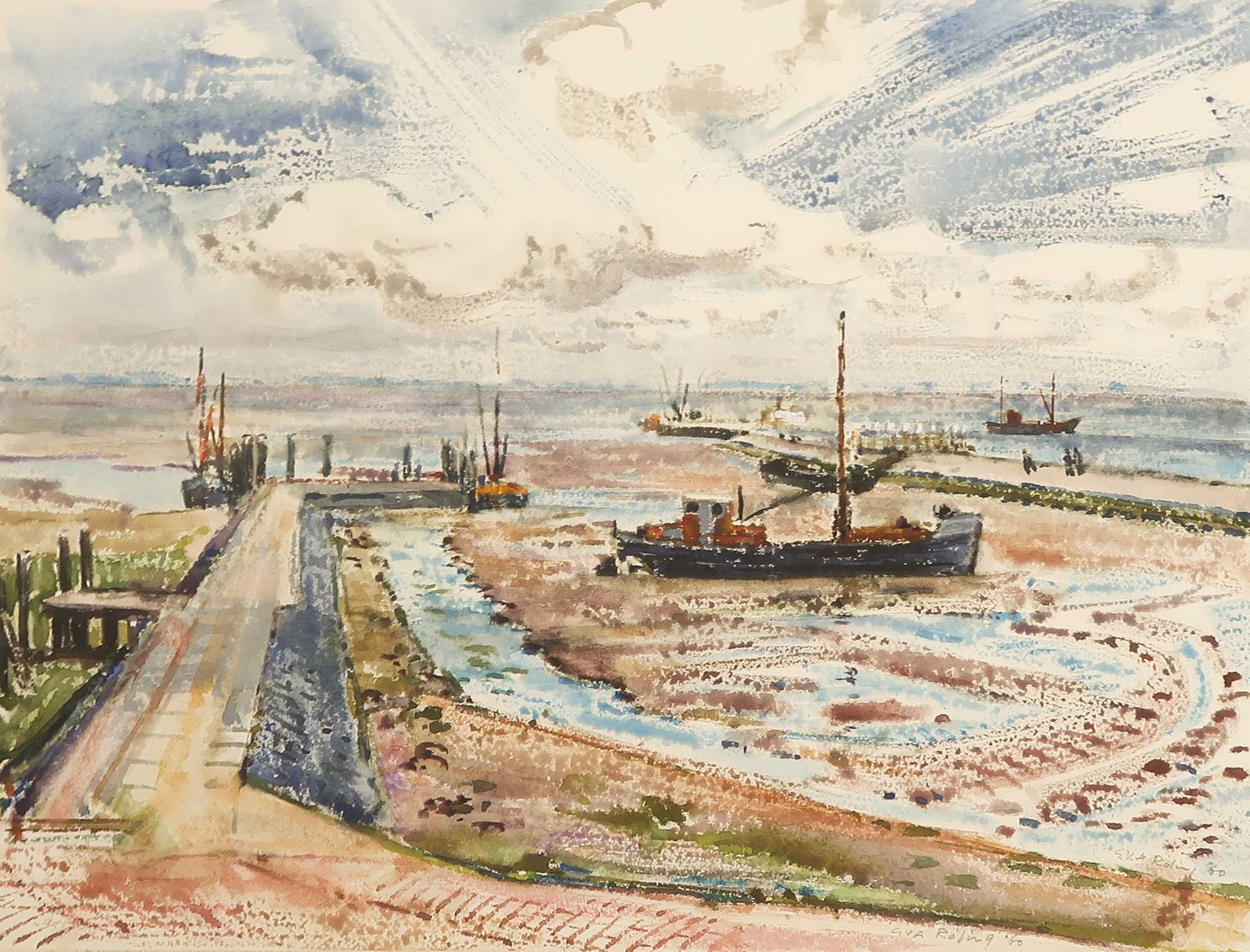 Ge Roling - Aquarel, Havengezicht verkocht voor € 150!