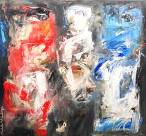 Charlotte Molenkamp - olieverf op doek : gezin (groot!) verkocht voor € 2995!