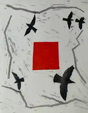 Buy Harrie Gerritz - kleurenets - 'Vogels en alarm' - 1985? Bid from 75!