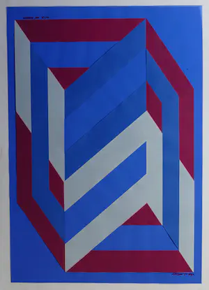 Ronald Abram - Geometrisch abstract, zeefdruk op acryl kopen? Bied vanaf 50!