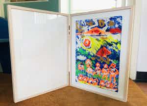 Simon Vinkenoog - Twee-luik met handgeschreven gedicht (Simon) en origineel werk Theo Niermeijer verkocht voor € 245!