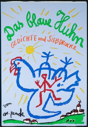 A.R. Penck - Zeefdruk op karton, Das Blaue Huhn kopen? Bied vanaf 500!