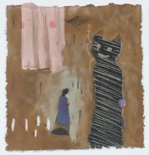 Liesbeth Rahder - Zeefdruk op geschept papier, Zonder titel (De Kat)- Ingelijst kopen? Bied vanaf 50!