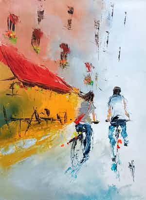 Christian Raffin - Week-end, olieverf op papier, ingelijst, nieuw ! verkocht voor € 75!