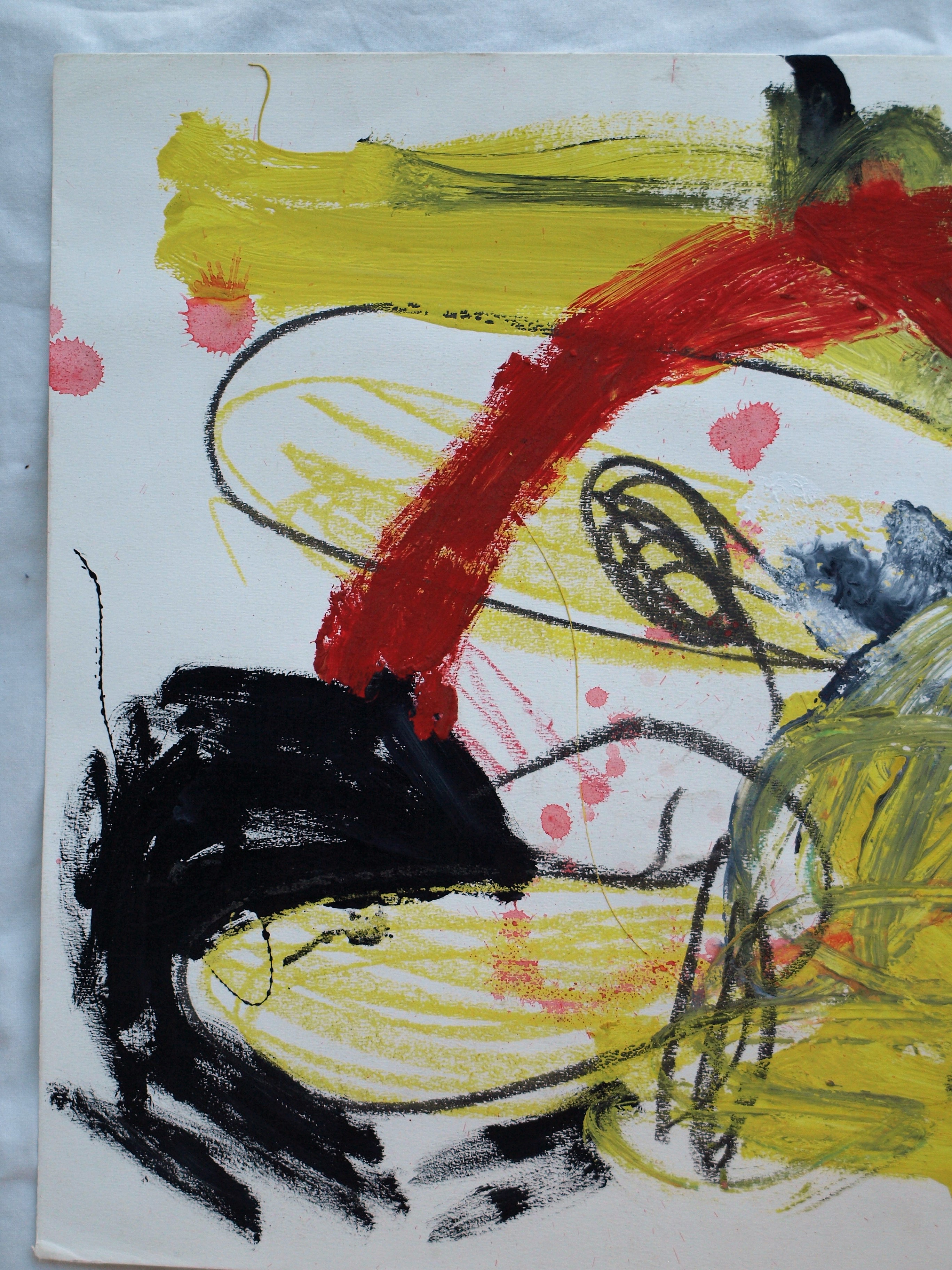 Peter Klashorst - Gemengde techniek op papier – Abstract met rood, geel en zwart - 2016 kopen? Bied vanaf 35!