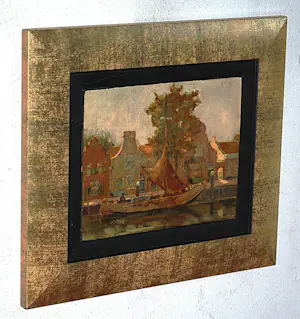 Arend van de Pol - afgemeerd zeilschip - olieverfschilderij 1935 kopen? Bied vanaf 175!