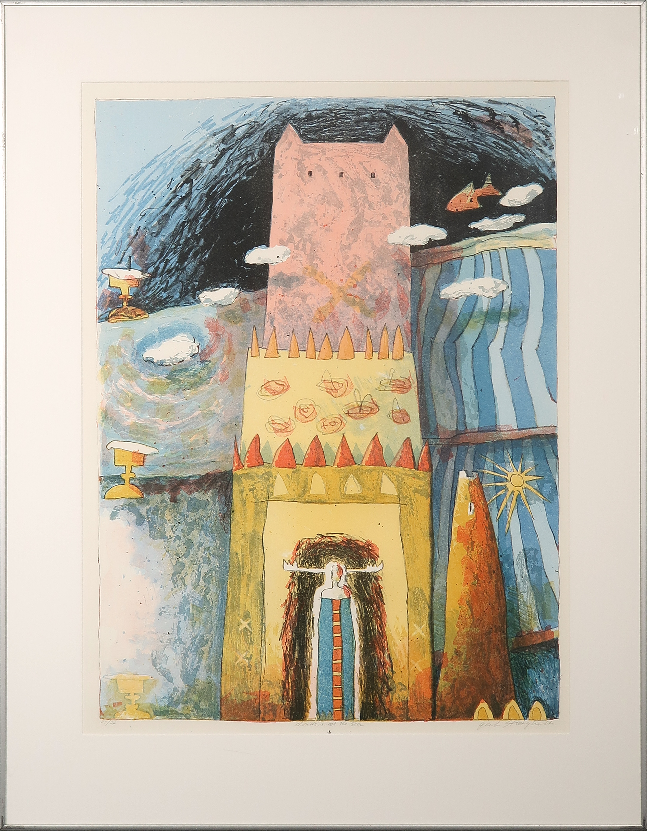 Gert Strengholt - Litho, Clouds meet the sea - Ingelijst kopen? Bied vanaf 40!