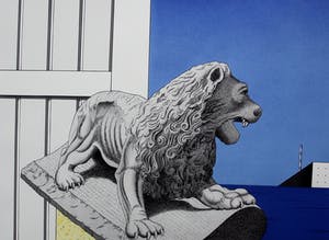 Marinus Fuit - Litho: "Gebeeldhouwde leeuw aan zee" - 1992 kopen? Bied vanaf 35!