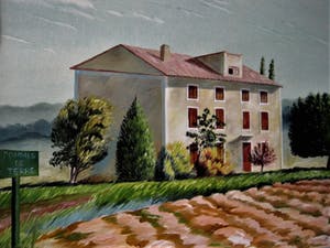 Erna van Mondfrans - Magnifiek pointillistisch Pastel "Landschap Arriege Frankrijk" gesigneerd - kopen? Bied vanaf 10!