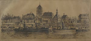 Johan Ponsioen - Ets, Gezicht op Tiel vanuit de haven - Ingelijst kopen? Bied vanaf 1!