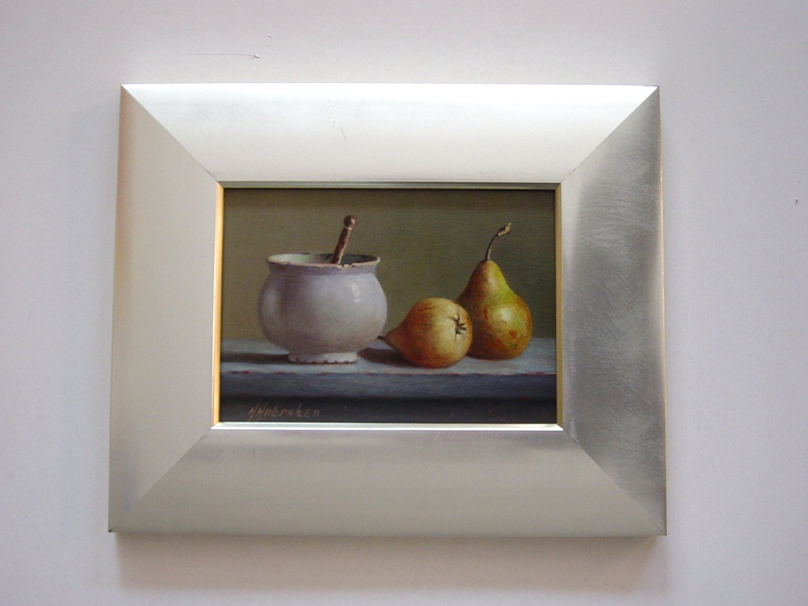 Hans Habraken - stilleven aardewerken pot met peren verkocht voor € 275!