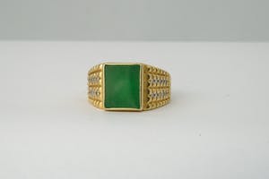 1227 - Robuuste gouden (18krt) & diamanten (0.20ct) ring met kleursteen gekeurd kopen? Bied vanaf 460!