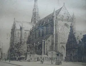 Hendrik Seegers - Grote Markt Haarlem -lijnets circa 1930- kopen? Bied vanaf 35!
