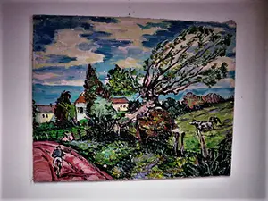 AcheterDaniel Wilhelm Bekking - GROOT! Express. olieverf "Landschap zuid Limburg met fietser" gesigneerd? Enchérissez de 76!