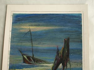 Klaas Pijlman - Oliepastelkrijt op papier , “Gezonken op het strand” – gesigneerd – 1967 kopen? Bied vanaf 10!