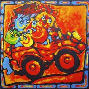 Ad Verstijnen - Kleurenzeefdruk HOLIDAY-MAKERS GROOT!! verkocht voor € 110!