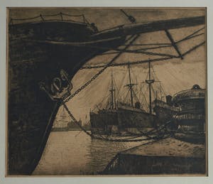 Ton Meyer - Ets, Havengezicht – Enkhuizen? - gesigneerd & ingelijst - 1923 kopen? Bied vanaf 10!