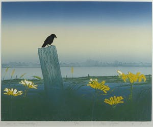 Hans Heijman - Zeefdruk, Joris in rivierlandschap - Ingelijst kopen? Bied vanaf 100!