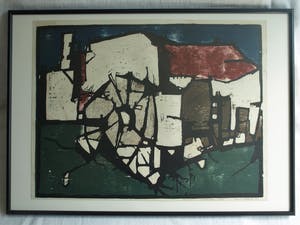 Fon Klement - Houtsnede, Watermolen – ingelijst – 1961 – oplage 24 kopen? Bied vanaf 75!