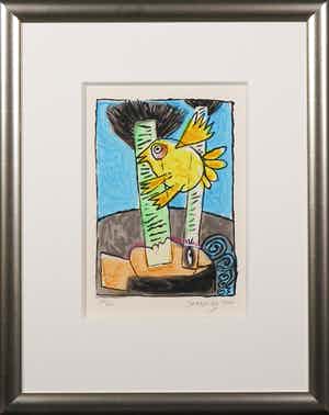 Corneille - Zeefdruk, Tête pensive - Ingelijst verkocht voor € 100!