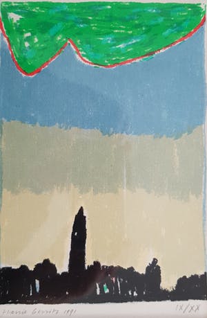 Harrie Gerritz - Litho. Ingelijst. 'DORPSGEZICHT'. kopen? Bied vanaf 69!