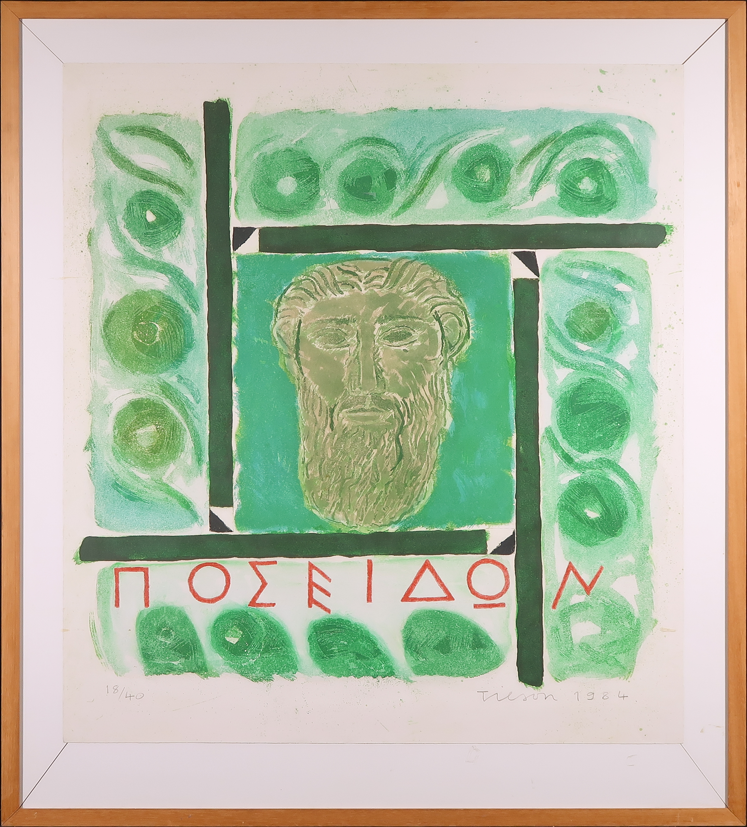 Joe Tilson - Aquatint, Mask of Poseidon - Ingelijst (Zeer groot) verkocht voor € 100!