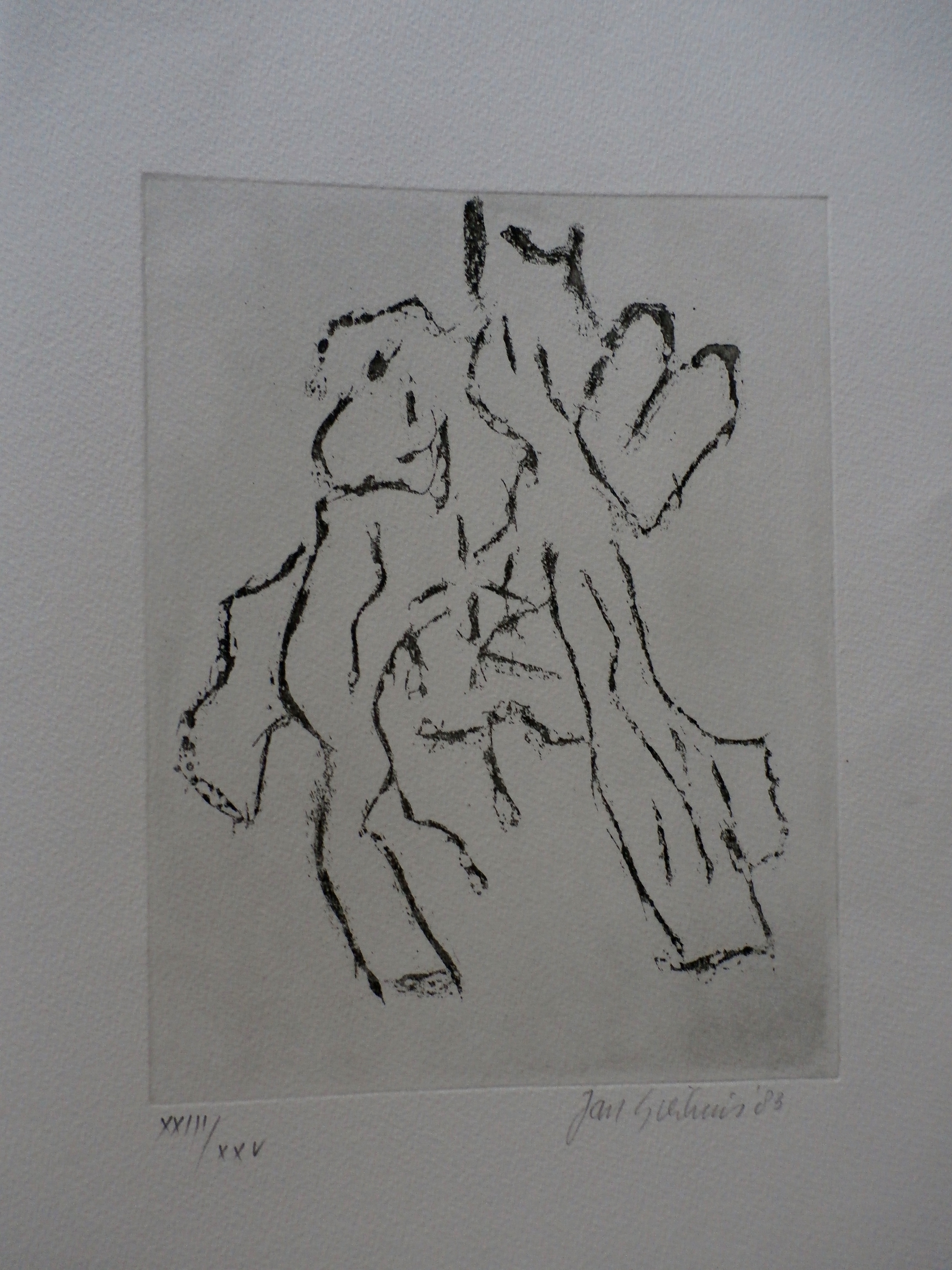 Jan Sierhuis - ets: paarden + gedicht van Louis Feron - 1983 verkocht voor € 45!