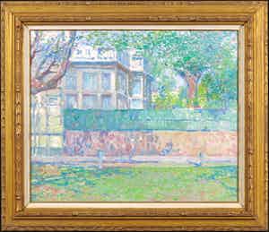 Hessel de Boer - Olieverf op doek, Stadsgezicht Den Haag - Ingelijst verkocht voor € 450!