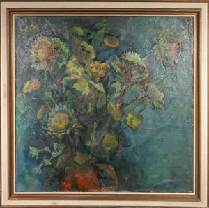 AcheterAart Roos - Olieverf op doek, Bloemstilleven - Ingelijst (Groot)? Enchérissez de 150!