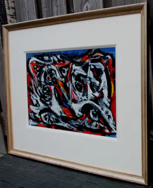 Theo Wolvecamp - Ingelijste gouache: compositie (mooi ingelijst!) kopen? Bied vanaf 2500!