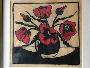 Jac. de Beer - Jac de Beer 1880-1946, Houtsnede/linosnede Bloemen in vaas 41x35 kopen? Bied vanaf 45!