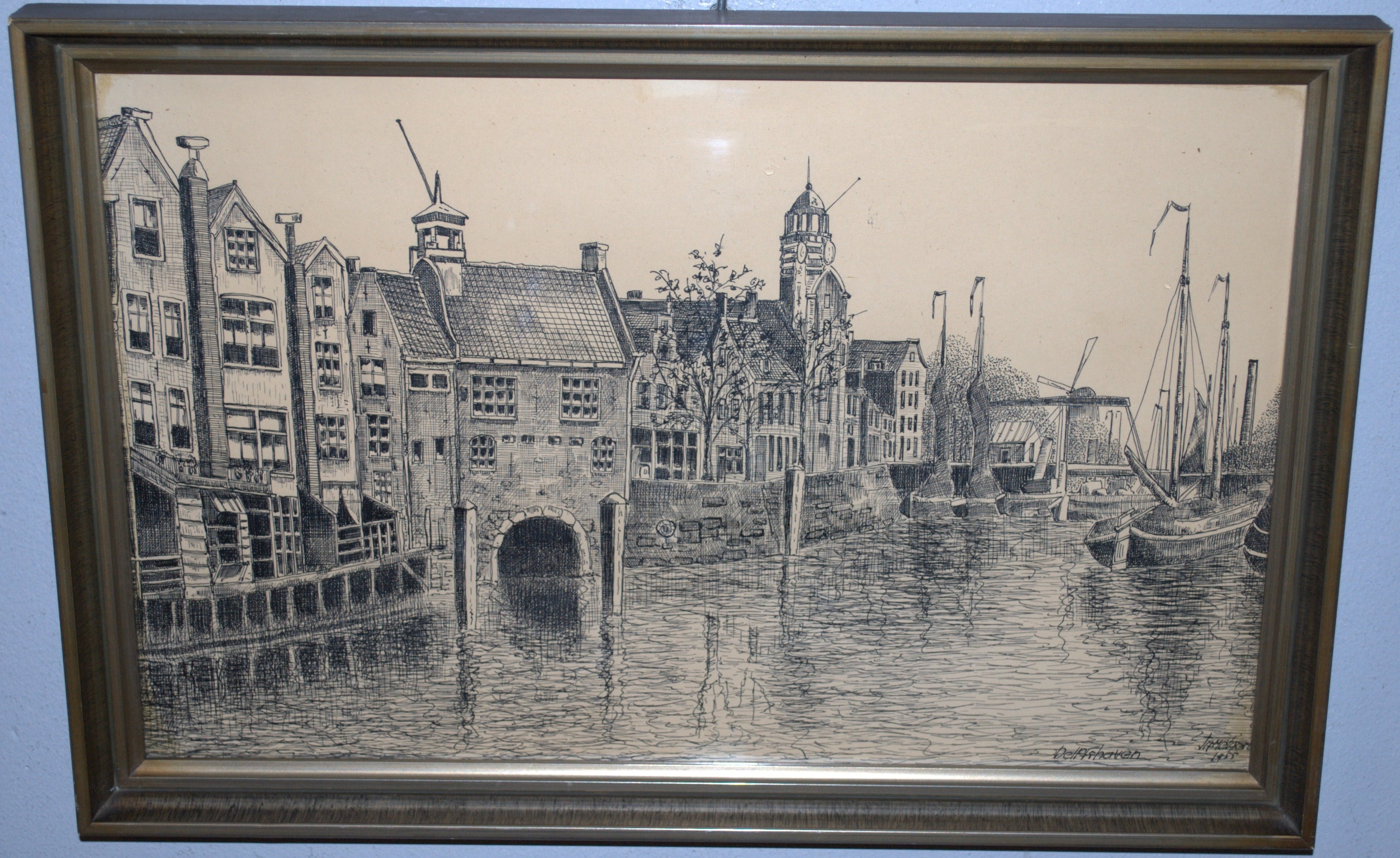 Niet of onleesbaar gesigneerd - pentekening historisch Delfshaven 1955 kopen? Bied vanaf 1!