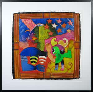 Clemens Briels - Zeefdruk en collage, Alagunas gente... - Ingelijst (Groot) verkocht voor € 100!