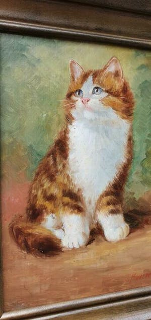 Jan Hovener - laatste kans : schilderijtje op paneel van een rode poes in heel goede staat kopen? Bied vanaf 129!