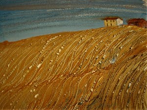 Ite Siegers - Bijzonder gemengde techniek Materieschilderij "Toscane - Huis op heuvel" gesign. kopen? Bied vanaf 20!