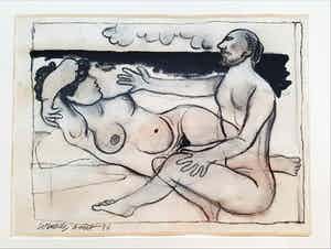 Corneille - Originele houtskool + Hugo Claus handgeschreven gedicht verkocht voor € 1550!