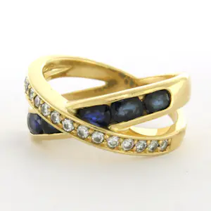 18k gouden ring met saffier en briljant geslepen diamant tot. 0.30ct kopen? Bied vanaf 910!