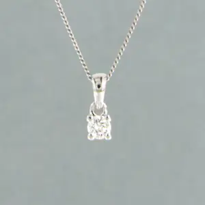 14k witgouden collier met solitairhanger met briljant geslepen diamant 0.10ct kopen? Bied vanaf 190!