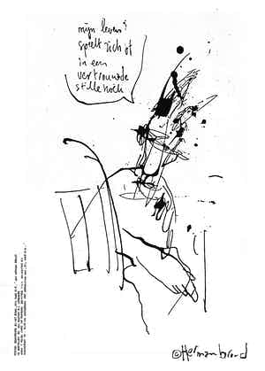 Herman Brood - aan achterzijde gesigneerde print met bijbehorend boek STIL DAAR IS IE verkocht voor € 90!