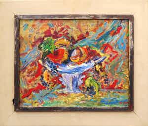 Nita Homberg-Hannema - Olieverf op doek, Expressionistisch stilleven met fruit - Ingelijst verkocht voor € 250!