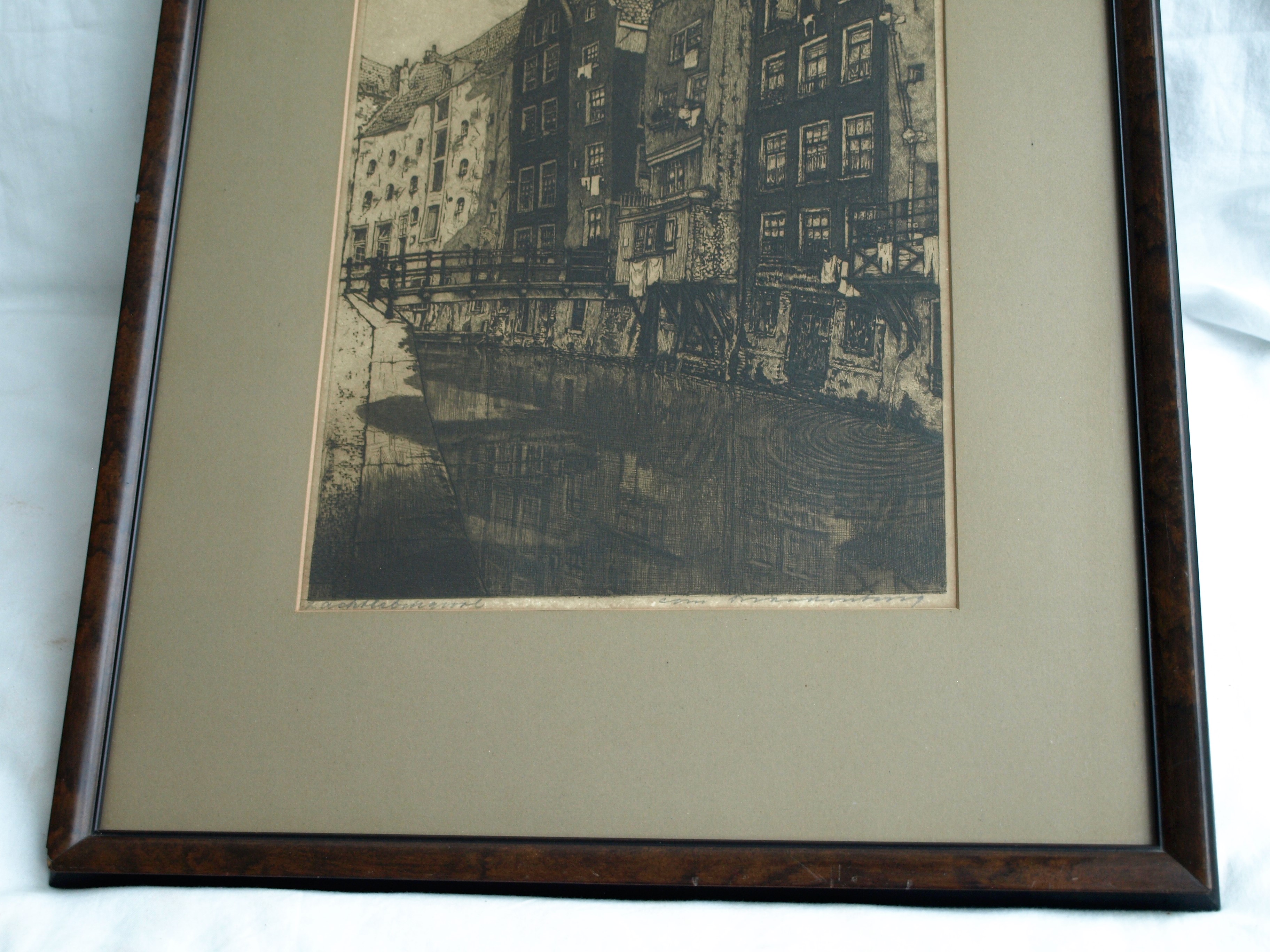 Cornelis Brandenburg - Ets, Oudezijds Achterburgwal, Amsterdam – gesigneerd en ingelijst - 1913 kopen? Bied vanaf 50!